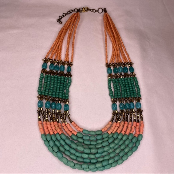 Coral and Turquoise Multilayer Beaded Choker Necklace - Picture 2 of 3